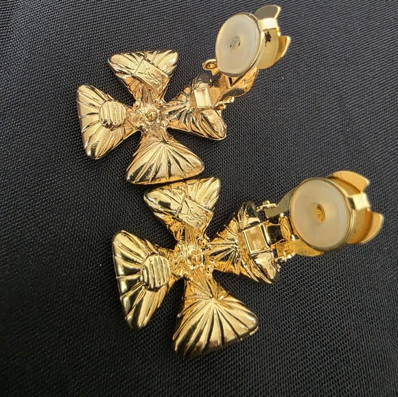 Auth YSL Yves Saint Laurent Maltese Rhinestones Blue Clip-on Earrings - Picture 5 of 5